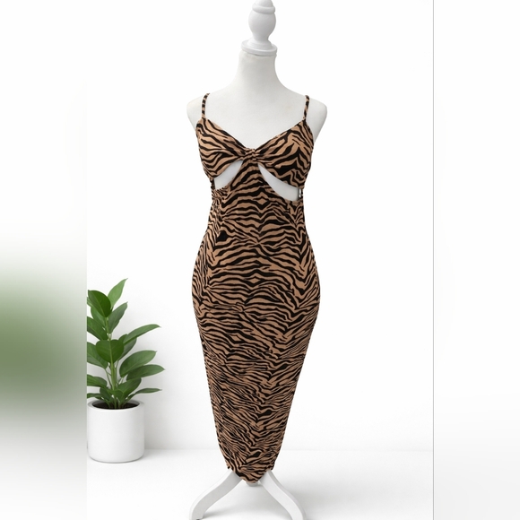 J for Justify Brown and Black Zebra Print Cutout Midi Dress - Picture 2 of 5